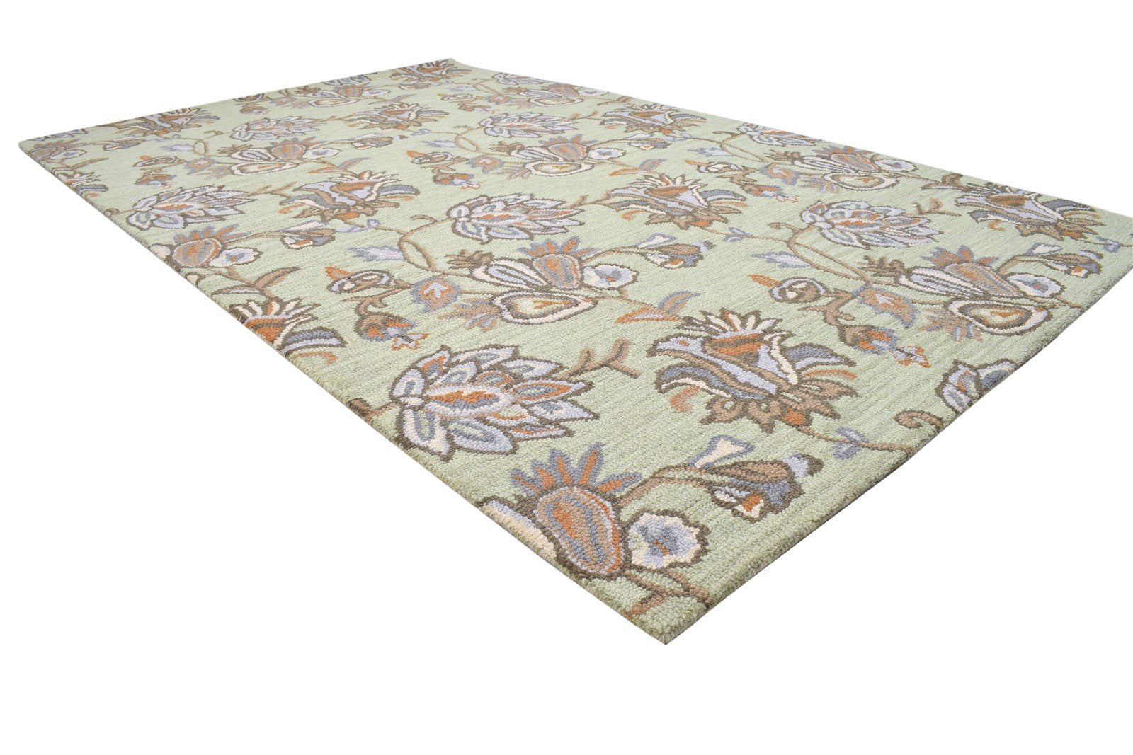 Wool Sage Rug 5' X 8' Modern Hand Tufted French Floral Room Size Carpet 