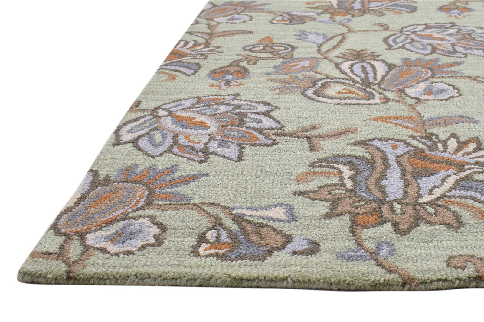 Wool Sage Rug 5' X 8' Modern Hand Tufted French Floral Room Size Carpet 