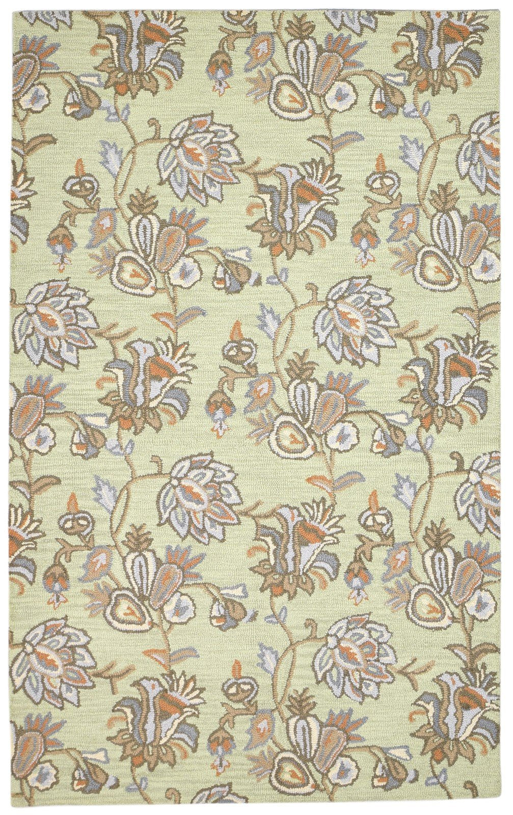 Wool Sage Rug 5' X 8' Modern Hand Tufted French Floral Room Size Carpet 