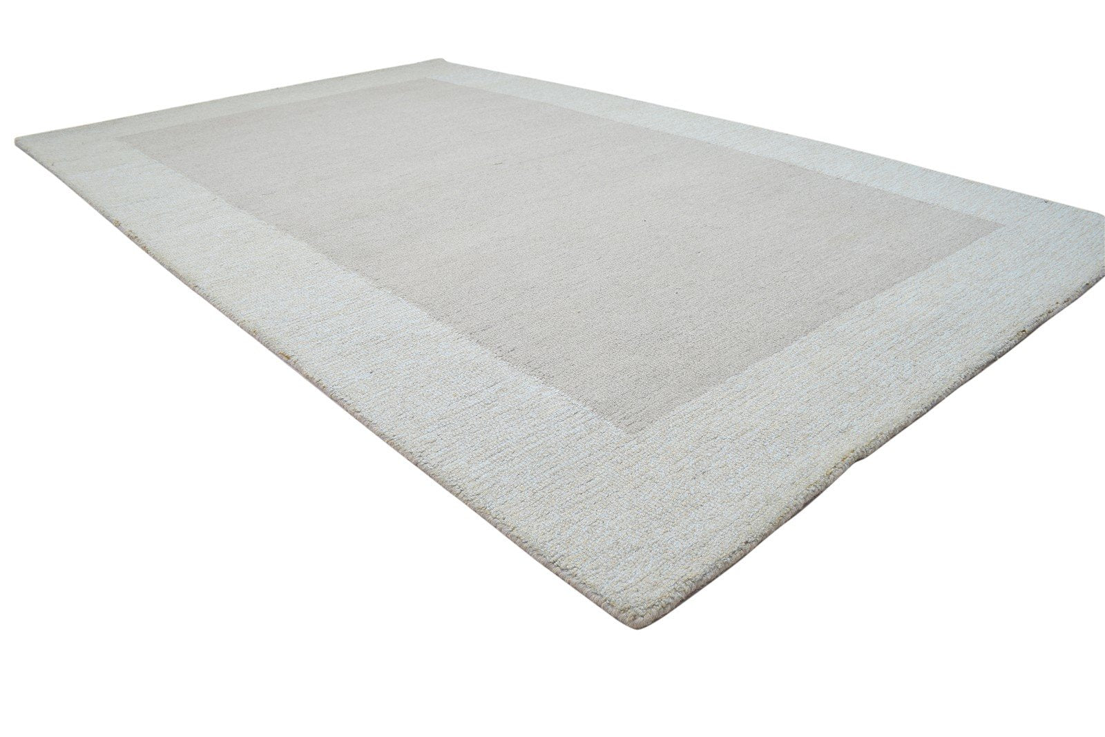 Hand Tufted Grey Wool Rug 5' X 8' Modern Scandinavian Bordered Room Size Carpet 