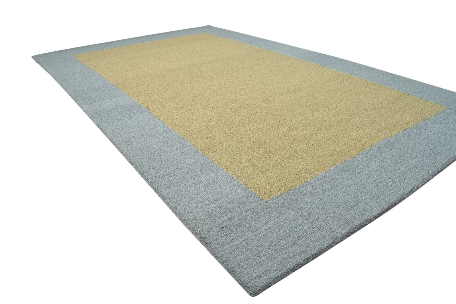 Hand Tufted Green Wool Rug 5' X 8' Modern Scandinavian Bordered Room Size Carpet 