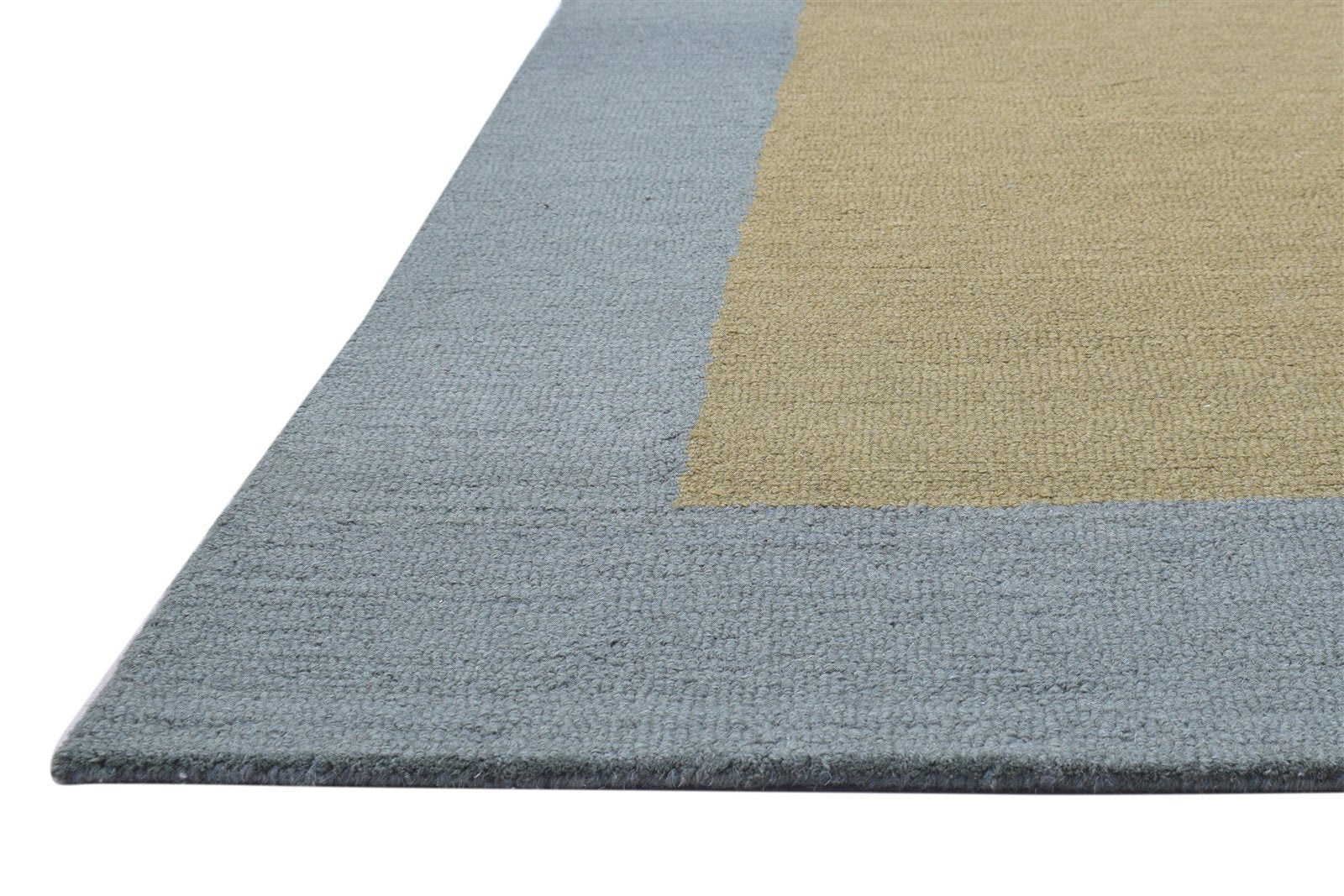 Hand Tufted Green Wool Rug 5' X 8' Modern Scandinavian Bordered Room Size Carpet 