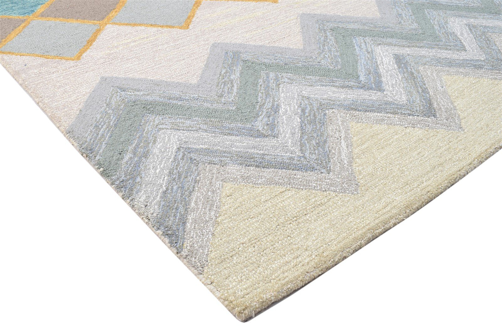 Hand Tufted Beige Wool Rug 5' X 8' Modern Scandinavian Chevron Room Size Carpet 