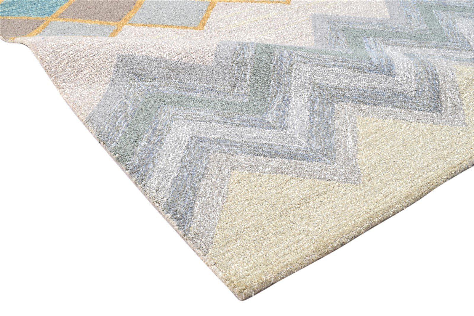 Hand Tufted Beige Wool Rug 5' X 8' Modern Scandinavian Chevron Room Size Carpet 