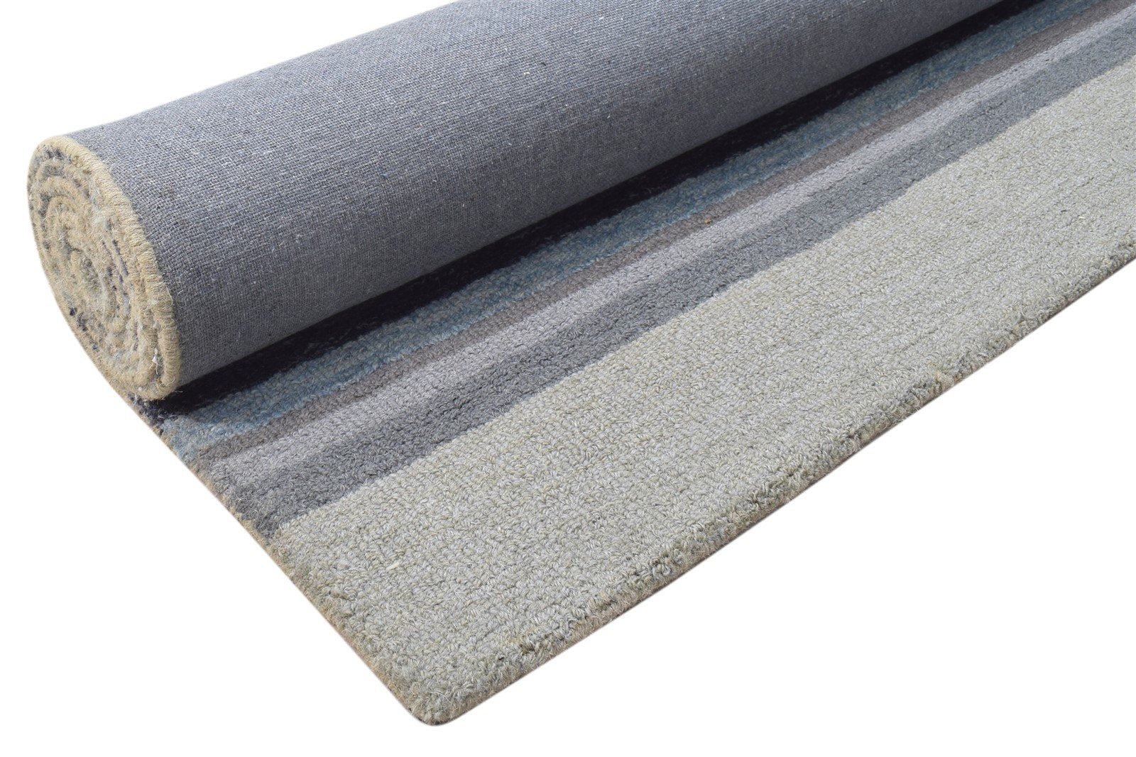 Grey Wool Rug 5' X 8' Modern Hand Tufted Scandinavian Striped Room Size Carpet 