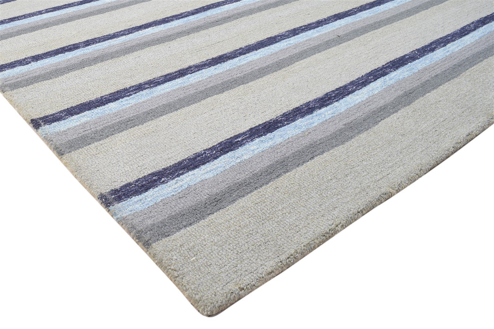 Grey Wool Rug 5' X 8' Modern Hand Tufted Scandinavian Striped Room Size Carpet 