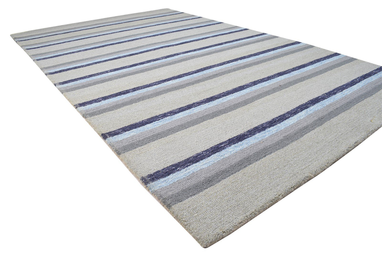 Grey Wool Rug 5' X 8' Modern Hand Tufted Scandinavian Striped Room Size Carpet 