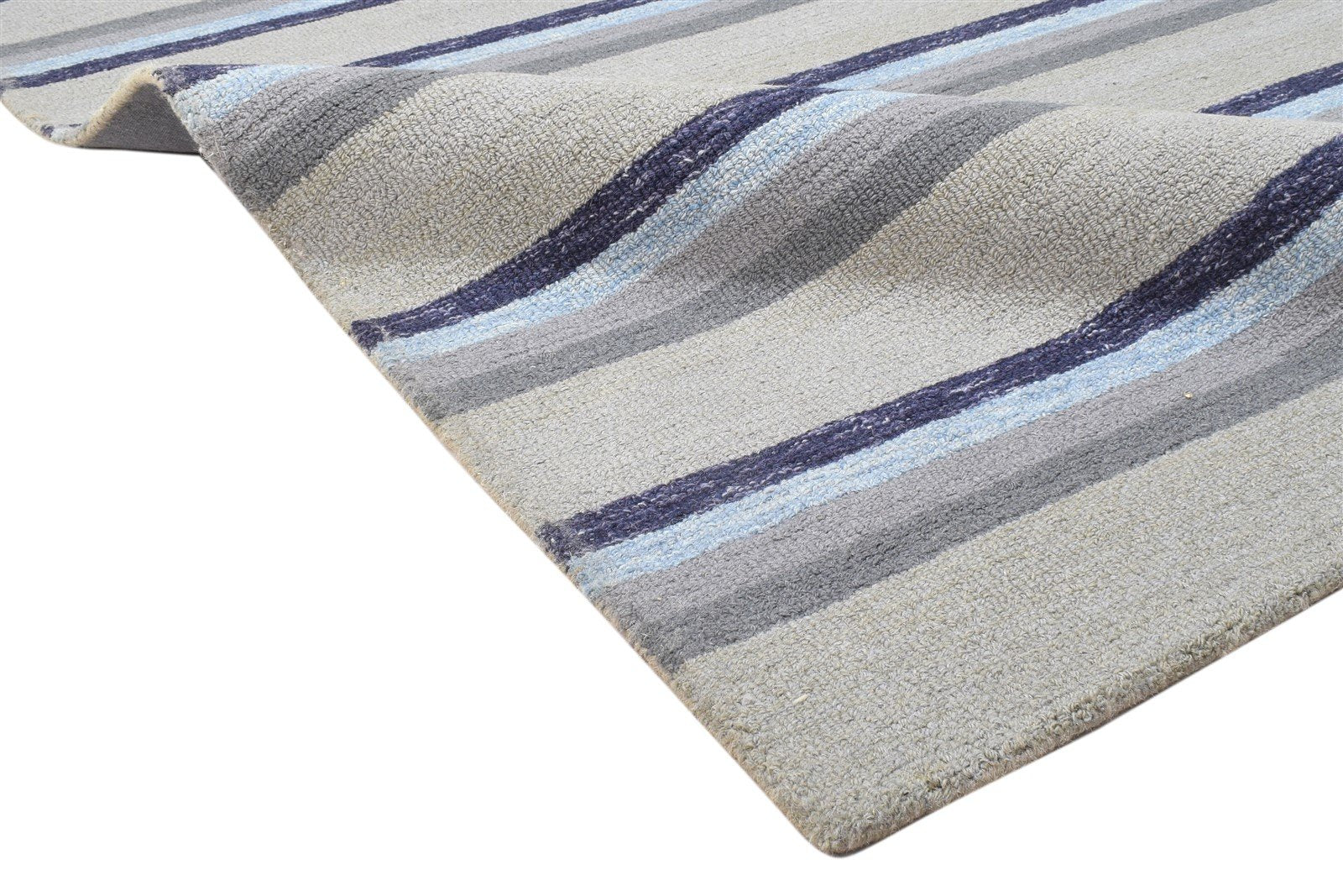 Grey Wool Rug 5' X 8' Modern Hand Tufted Scandinavian Striped Room Size Carpet 