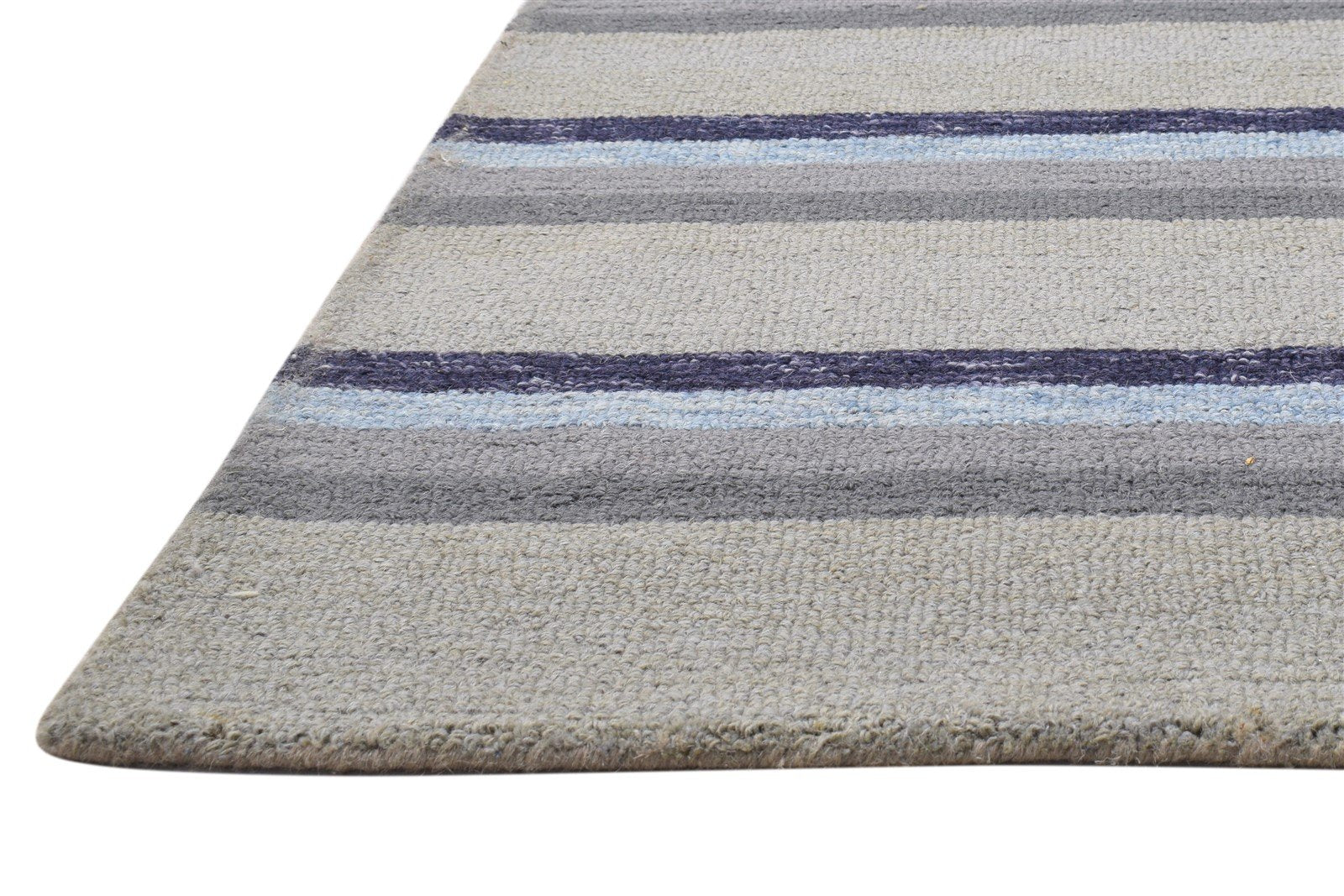 Grey Wool Rug 5' X 8' Modern Hand Tufted Scandinavian Striped Room Size Carpet 