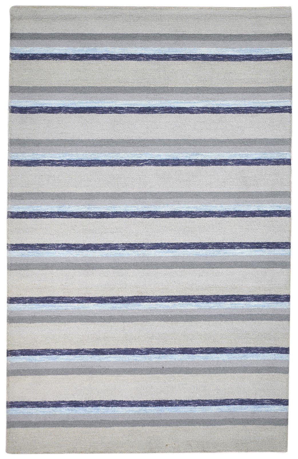 Grey Wool Rug 5' X 8' Modern Hand Tufted Scandinavian Striped Room Size Carpet 