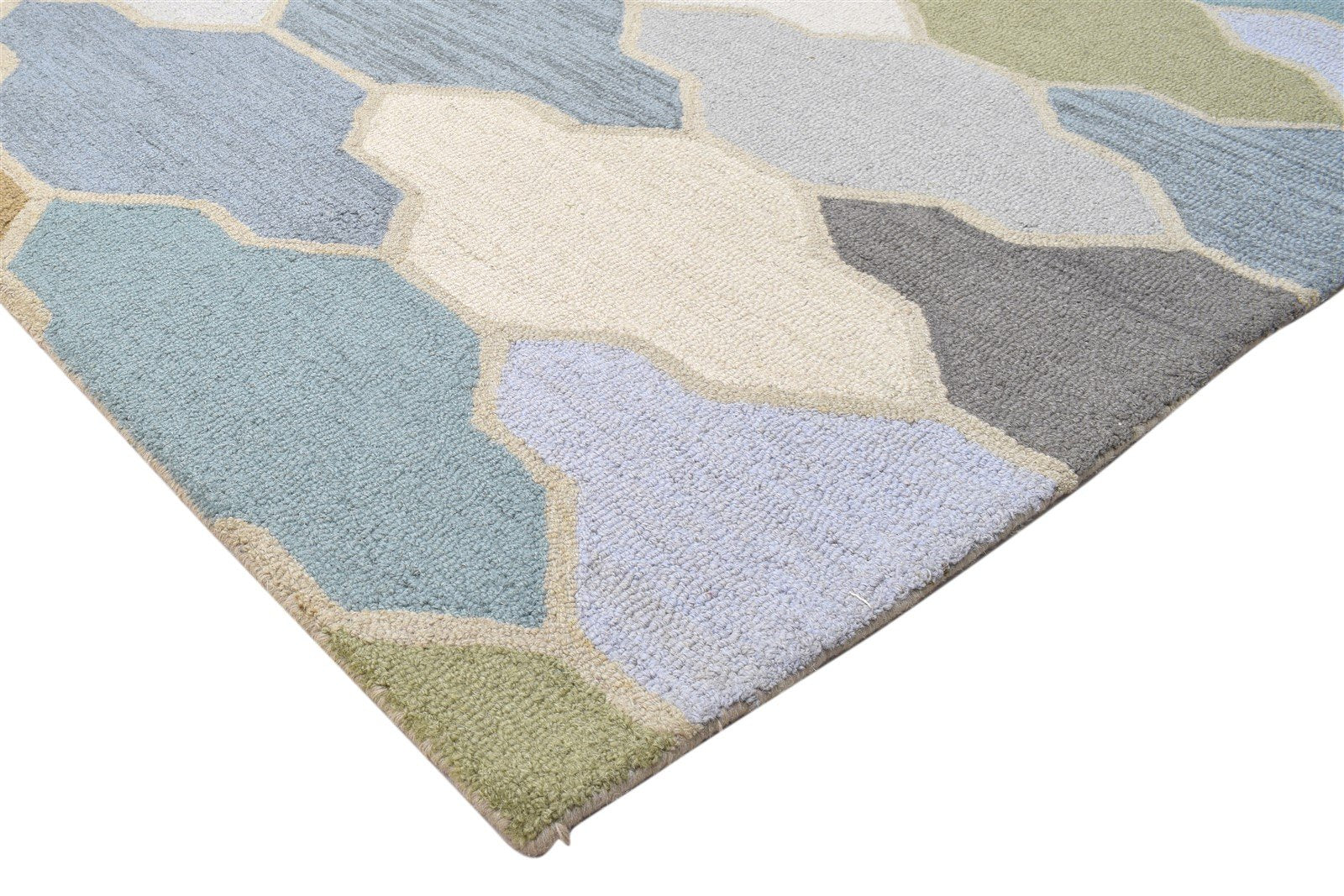 Wool Colorful Rug 5X8 Modern Hand Tufted Scandinavian Trellis Room Size Carpet 