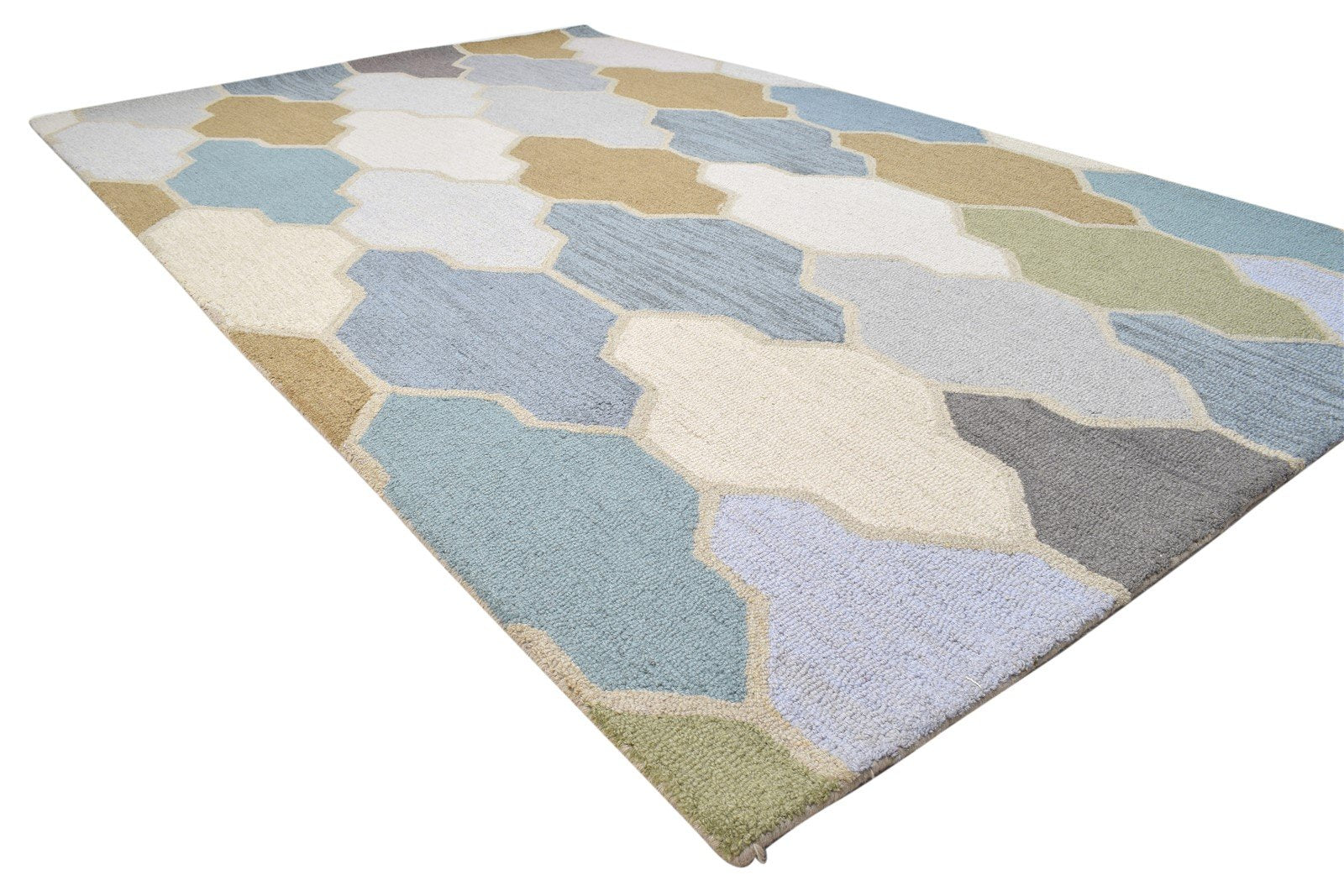 Wool Colorful Rug 5X8 Modern Hand Tufted Scandinavian Trellis Room Size Carpet 