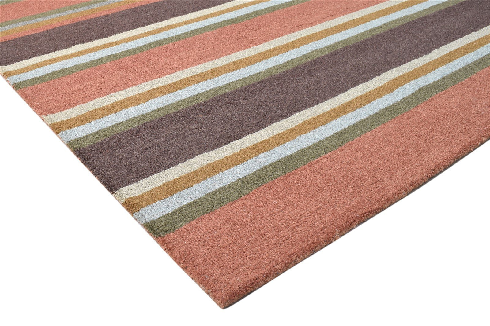 Hand Tufted Rust Wool Rug 5' X 8' Modern Scandinavian Striped Room Size Carpet 