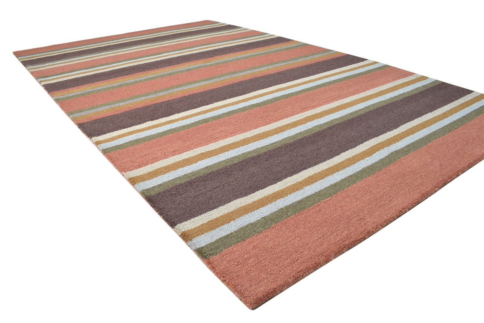 Hand Tufted Rust Wool Rug 5' X 8' Modern Scandinavian Striped Room Size Carpet 