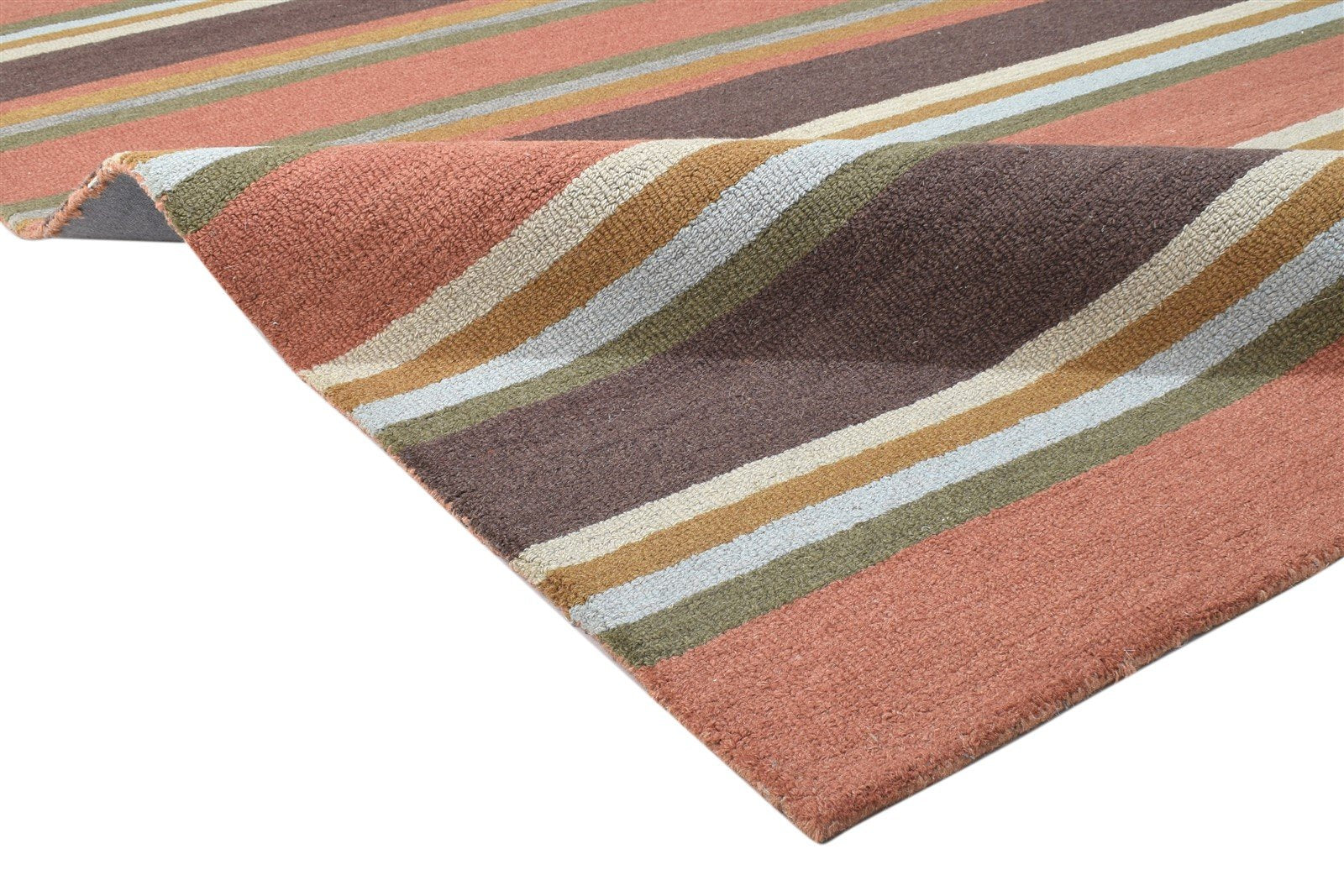 Hand Tufted Rust Wool Rug 5' X 8' Modern Scandinavian Striped Room Size Carpet 