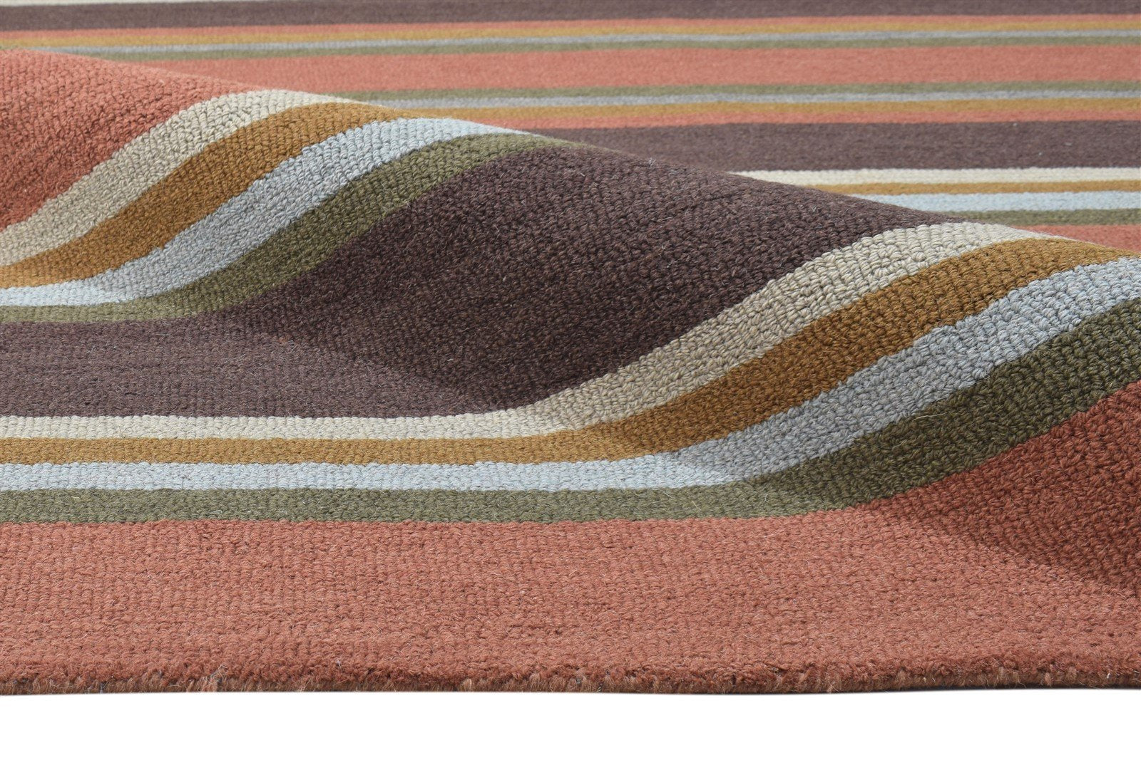 Hand Tufted Rust Wool Rug 5' X 8' Modern Scandinavian Striped Room Size Carpet 