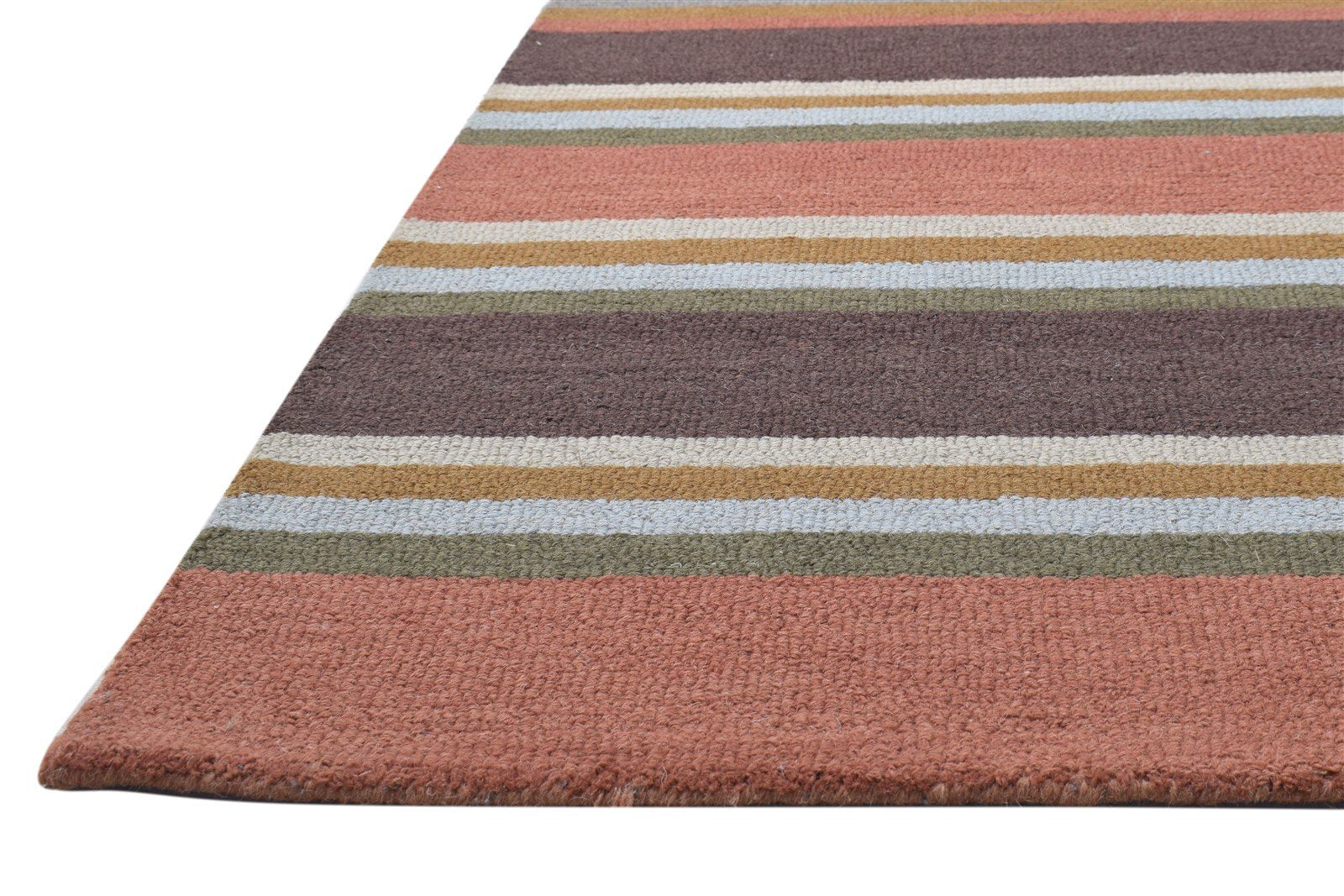 Hand Tufted Rust Wool Rug 5' X 8' Modern Scandinavian Striped Room Size Carpet