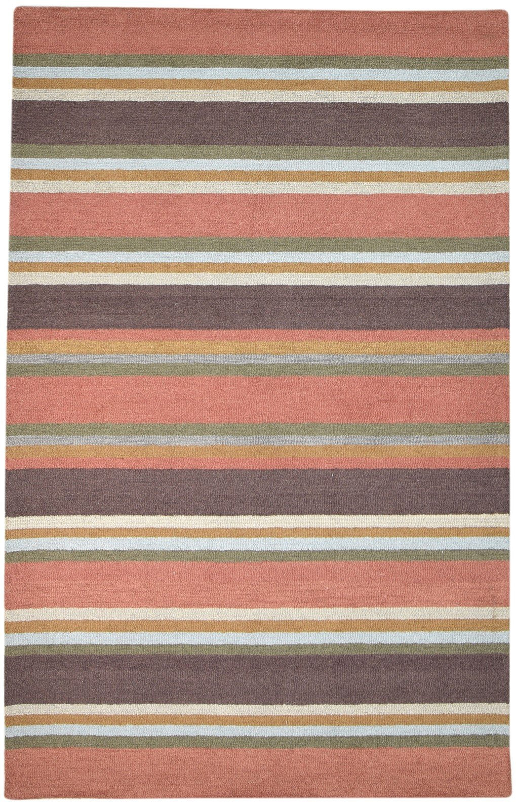 Hand Tufted Rust Wool Rug 5' X 8' Modern Scandinavian Striped Room Size Carpet 