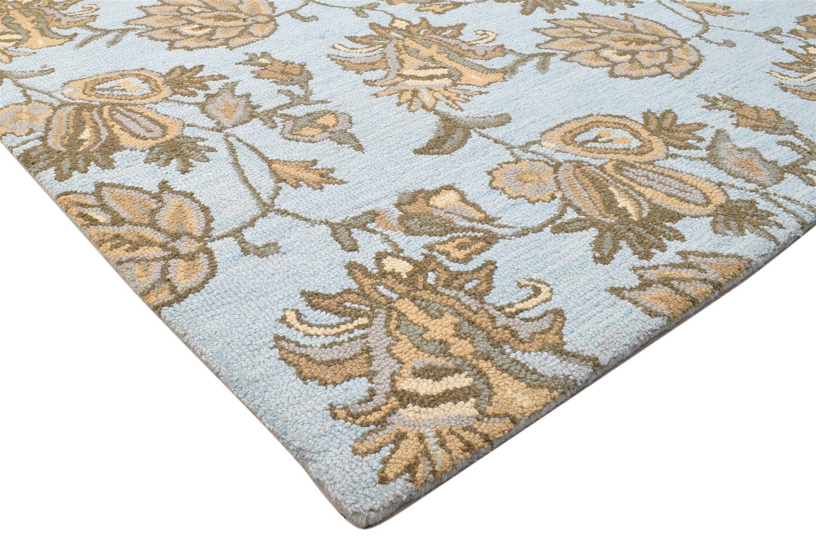 Wool Blue Rug 5' X 8' Modern Hand Tufted French Floral Room Size Carpet 