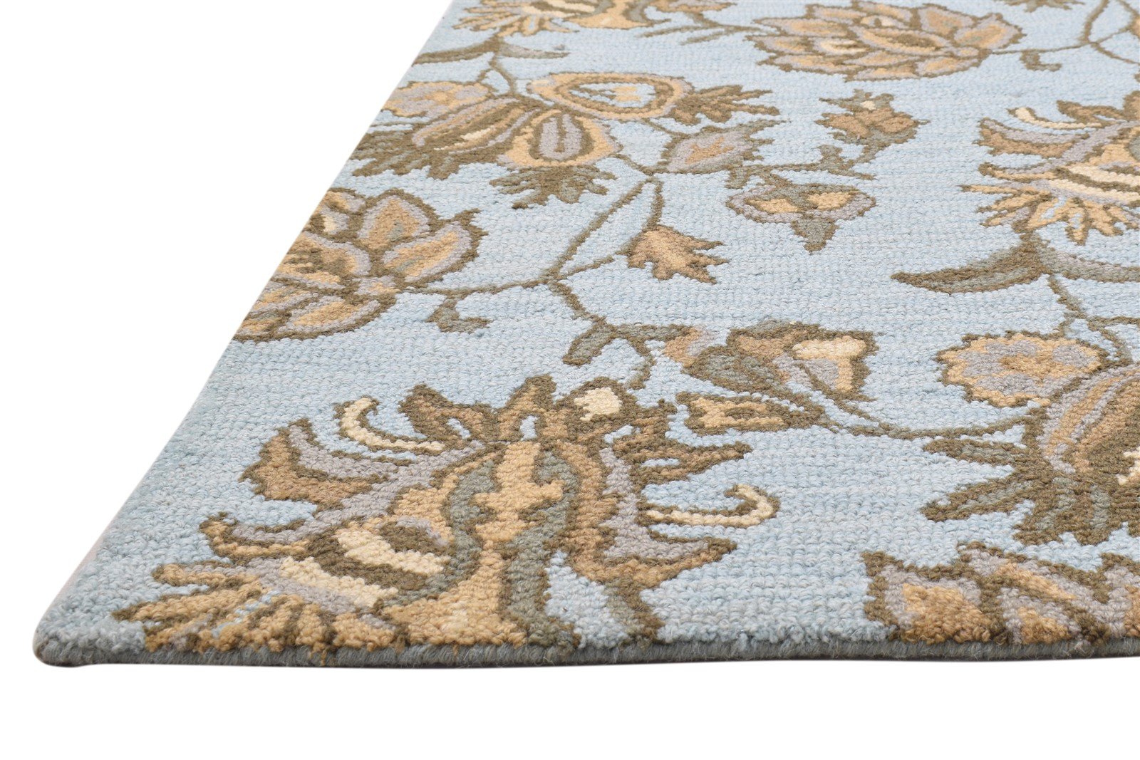 Wool Blue Rug 5' X 8' Modern Hand Tufted French Floral Room Size Carpet 