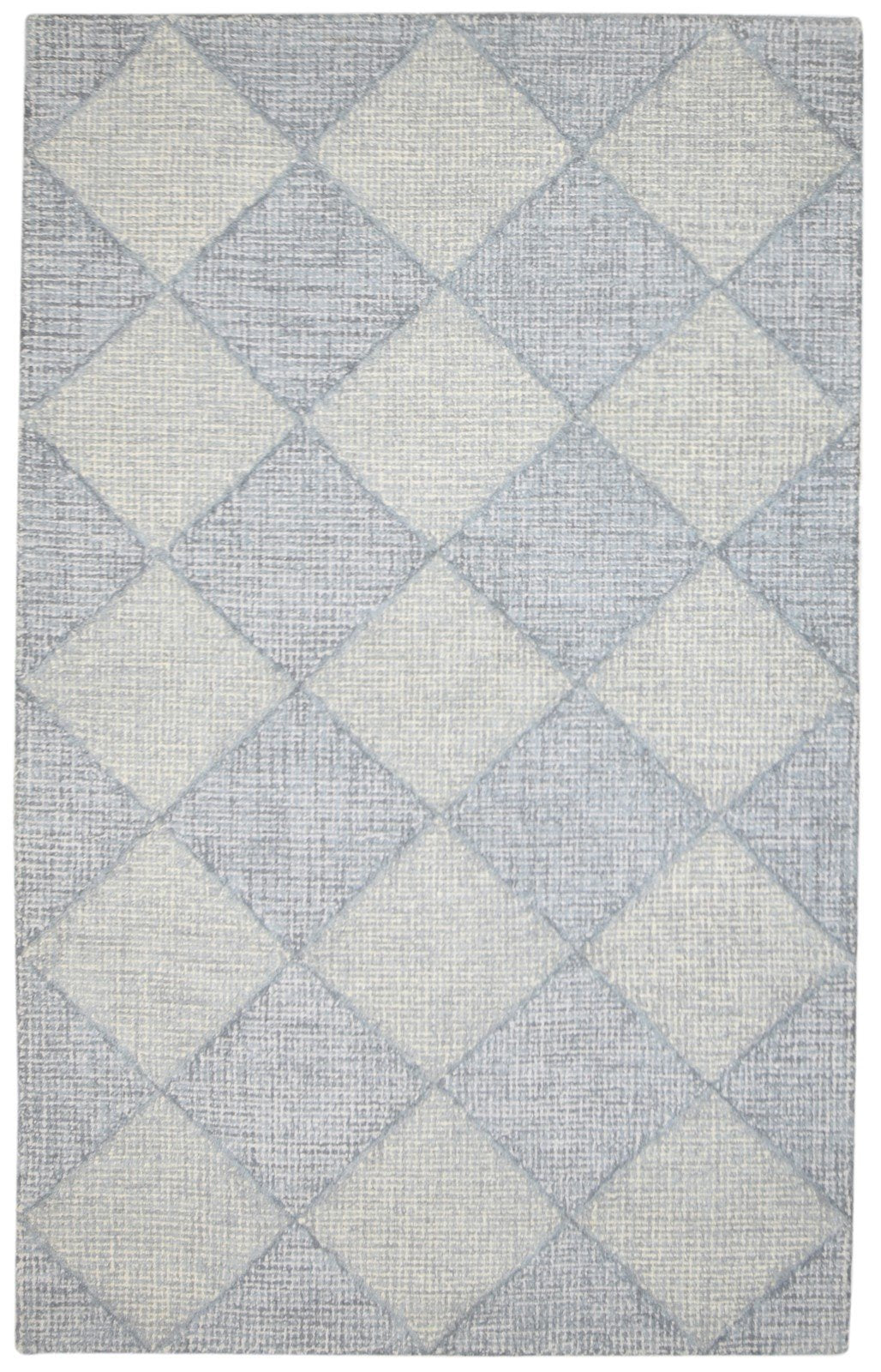 Blue Wool Rug 5' X 8' Modern Hand Tufted Scandinavian Diamond Room Size Carpet 