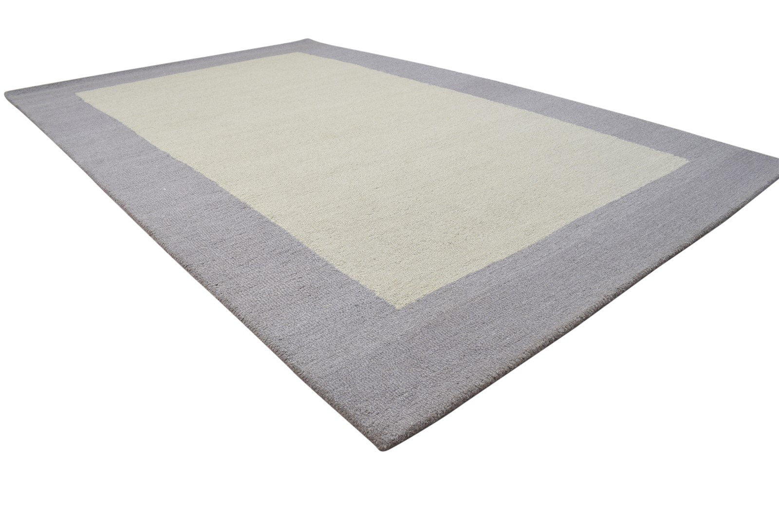 5' X 8' Rug Wool Beige Modern Hand Tufted Scandinavian Bordered Room Size Carpet 