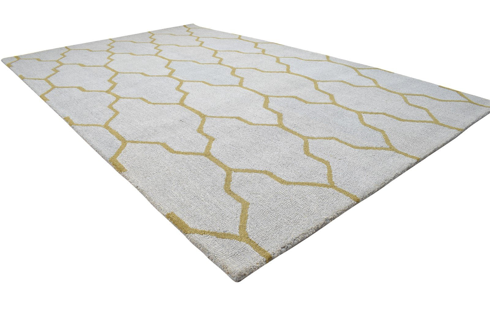 Hand Tufted Grey Wool Rug 5' X 8' Modern Scandinavian Trellis Room Size Carpet 