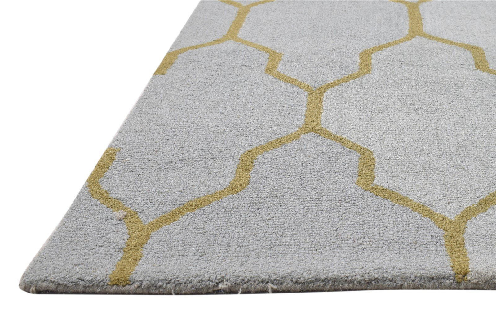 Wool Grey Rug 5' X 8' Modern Hand Tufted Moroccan Trellis Room Size Carpet 