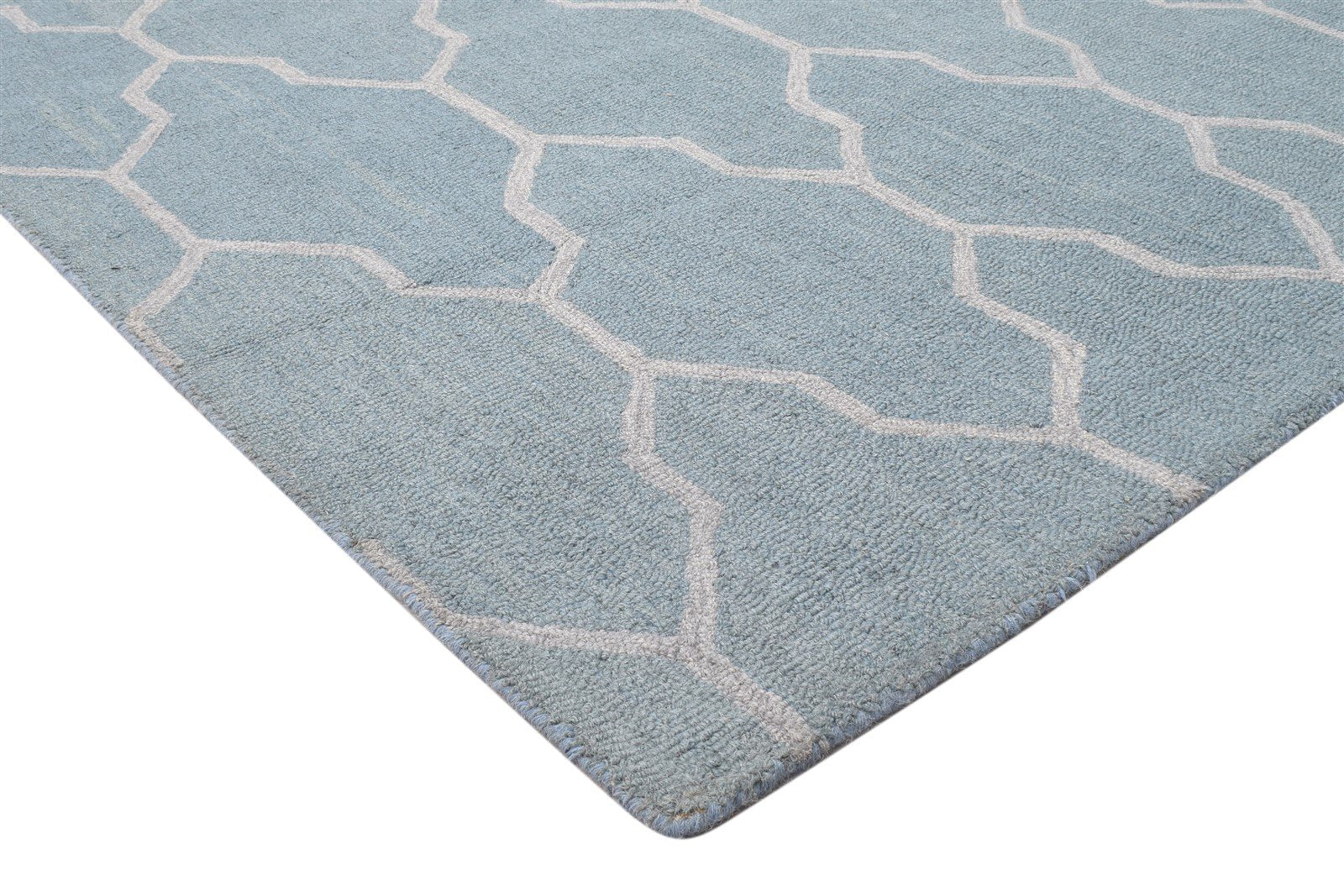 Blue Wool Rug 5' X 8' Modern Hand Tufted Moroccan Trellis Room Size Carpet 