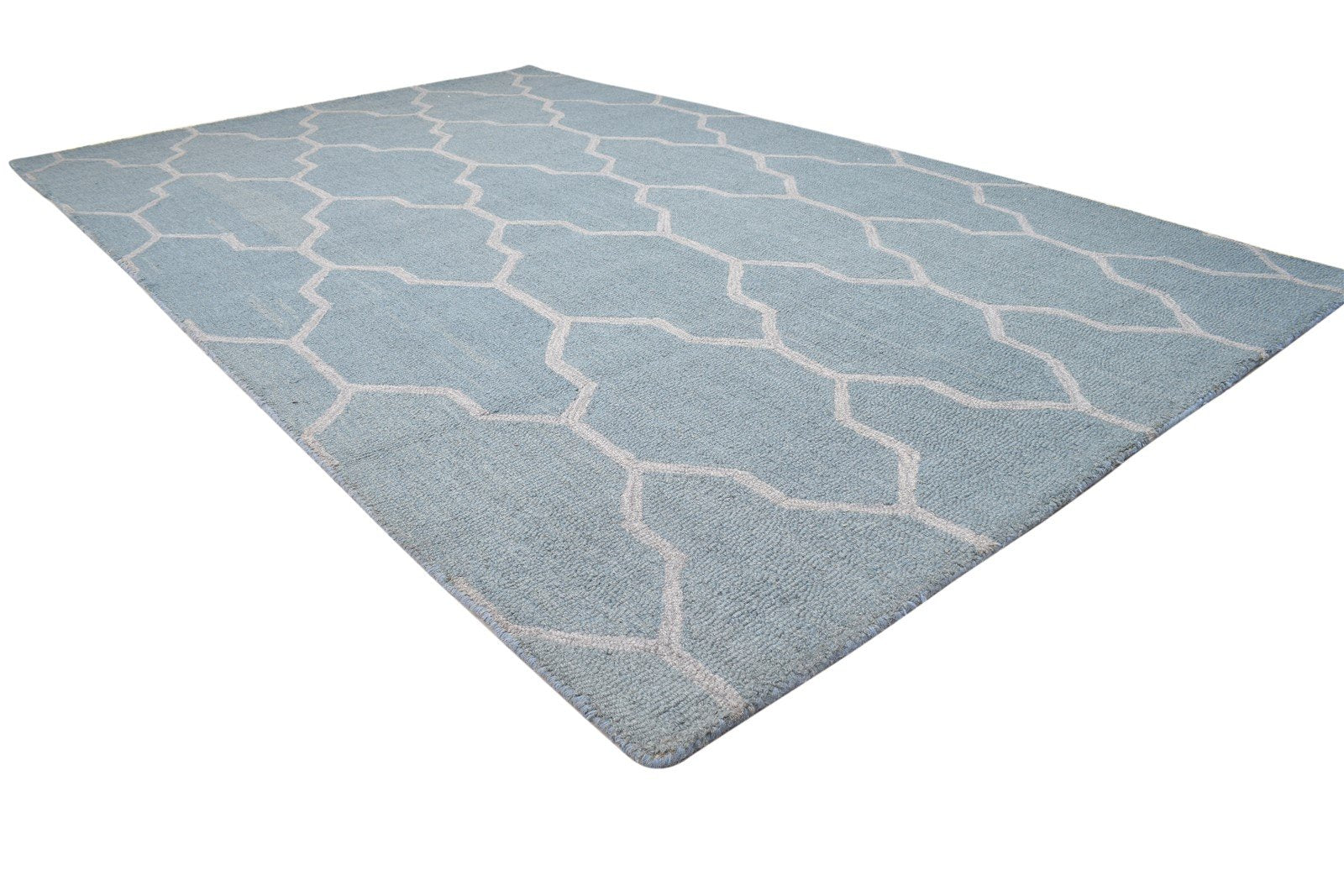 Blue Wool Rug 5' X 8' Modern Hand Tufted Moroccan Trellis Room Size Carpet 