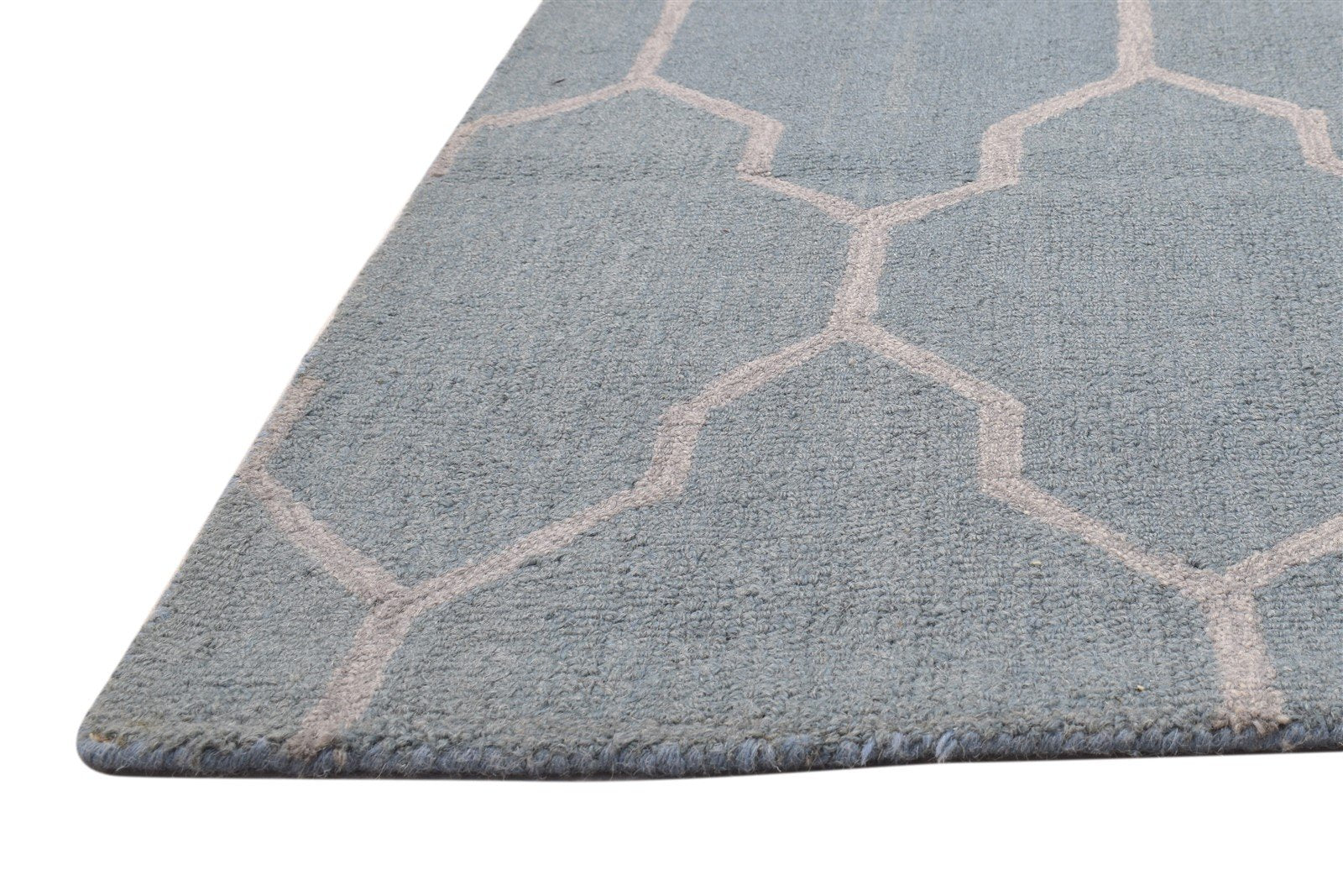 Blue Wool Rug 5' X 8' Modern Hand Tufted Moroccan Trellis Room Size Carpet 