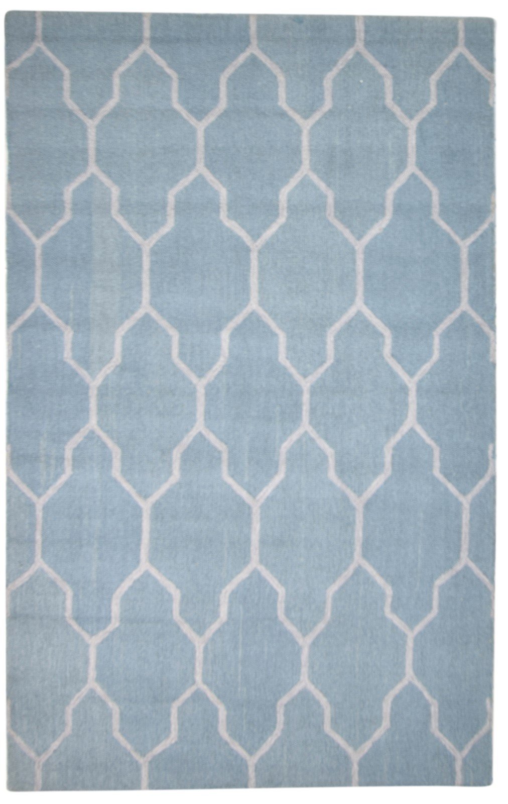 Blue Wool Rug 5' X 8' Modern Hand Tufted Moroccan Trellis Room Size Carpet 