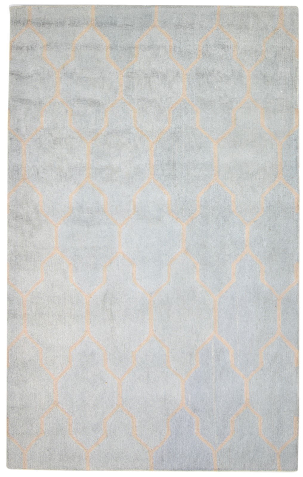 Wool Blue Rug 5' X 8' Modern Hand Tufted Moroccan Trellis Room Size Carpet 