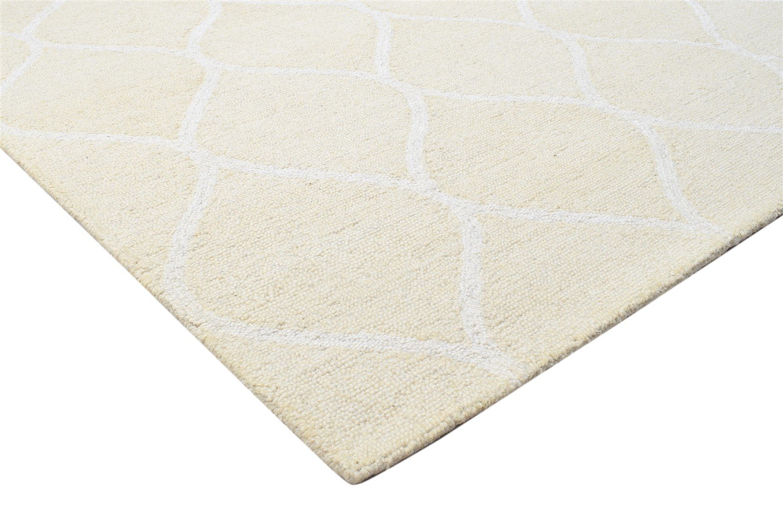 Hand Tufted Beige Wool Rug 5' X 8' Modern Moroccan Trellis Room Size Carpet 