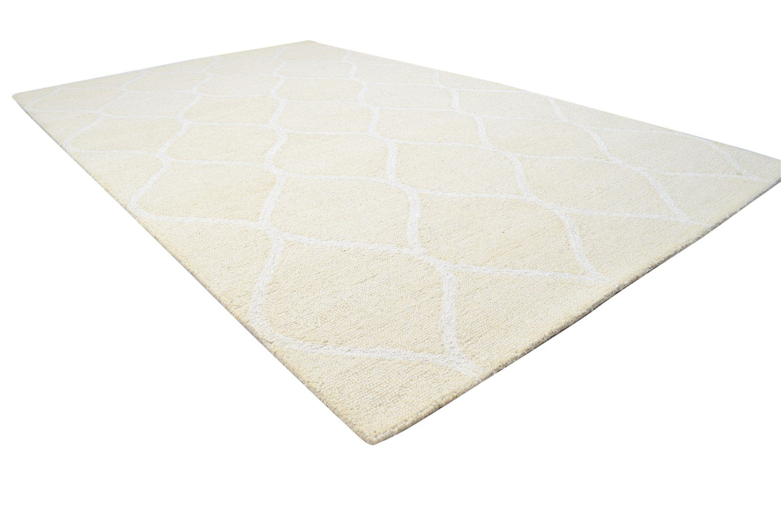 Hand Tufted Beige Wool Rug 5' X 8' Modern Moroccan Trellis Room Size Carpet 