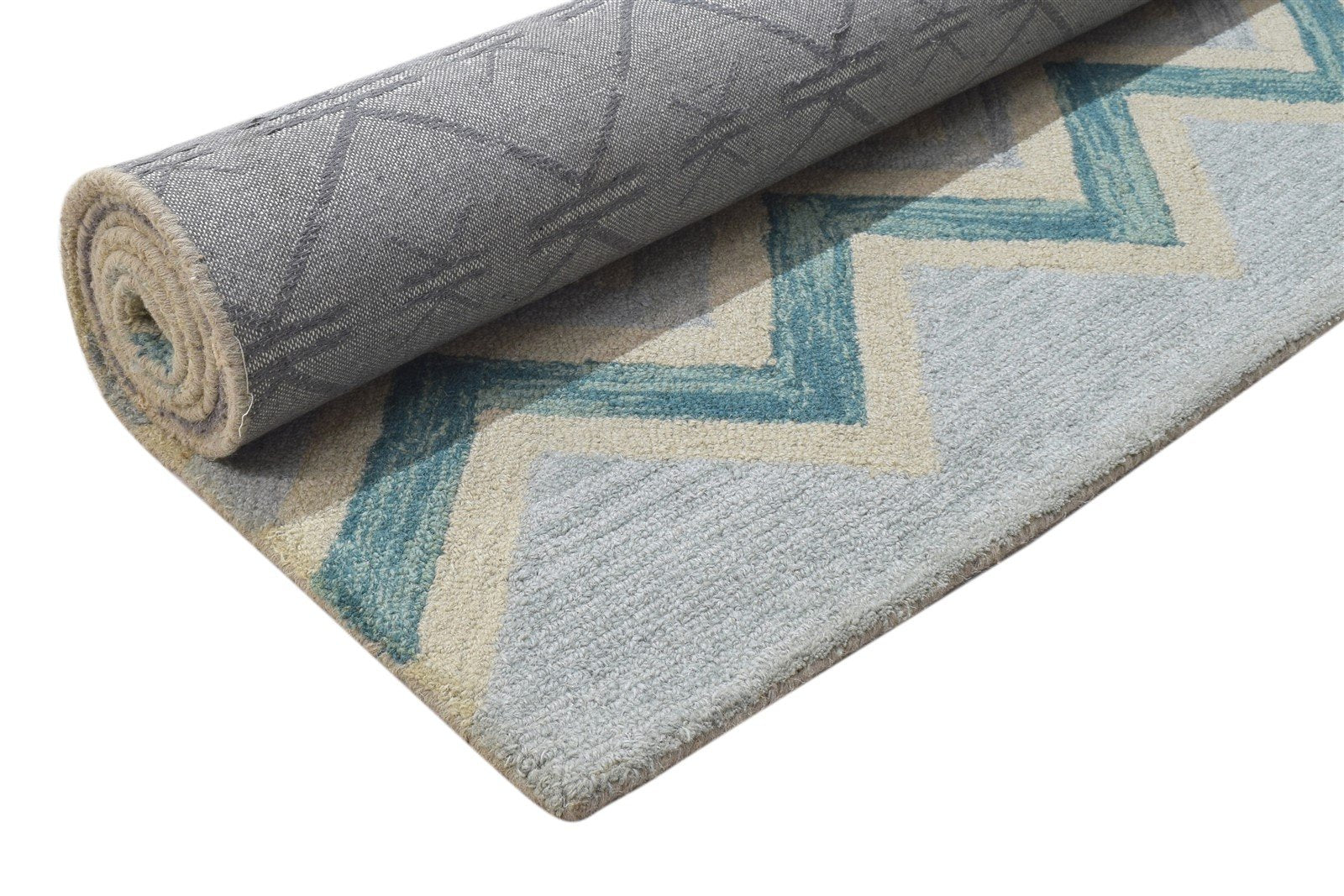 Beige Wool Rug 5' X 8' Modern Hand Tufted Scandinavian Chevron Room Size Carpet 