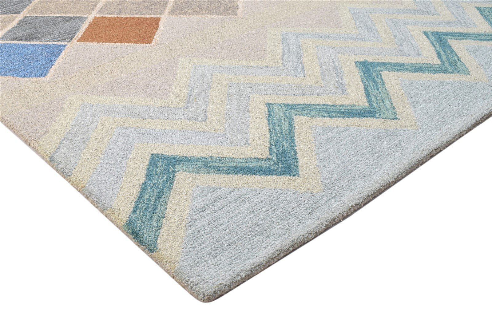 Beige Wool Rug 5' X 8' Modern Hand Tufted Scandinavian Chevron Room Size Carpet 