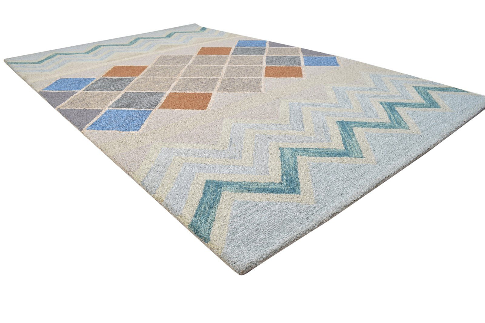 Beige Wool Rug 5' X 8' Modern Hand Tufted Scandinavian Chevron Room Size Carpet 