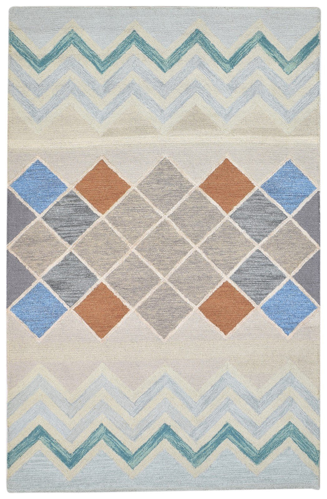 Beige Wool Rug 5' X 8' Modern Hand Tufted Scandinavian Chevron Room Size Carpet 