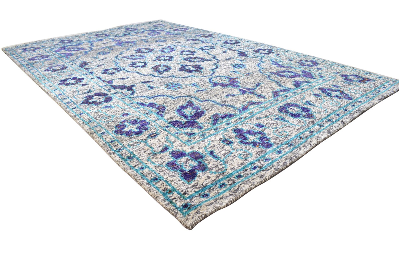 Blue Silk Rug 5' X 8' Modern Hand Knotted Bohemian Oriental Room Size Carpet 