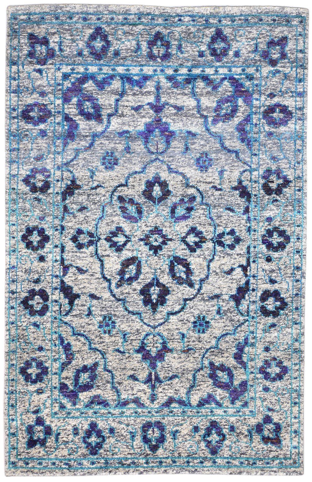 Blue Silk Rug 5' X 8' Modern Hand Knotted Bohemian Oriental Room Size Carpet 