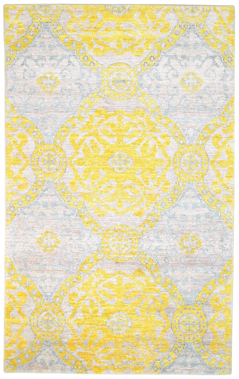 Silk Gold Rug 5' X 8' Modern Hand Knotted Scandinavian Trellis Room Size Carpet 