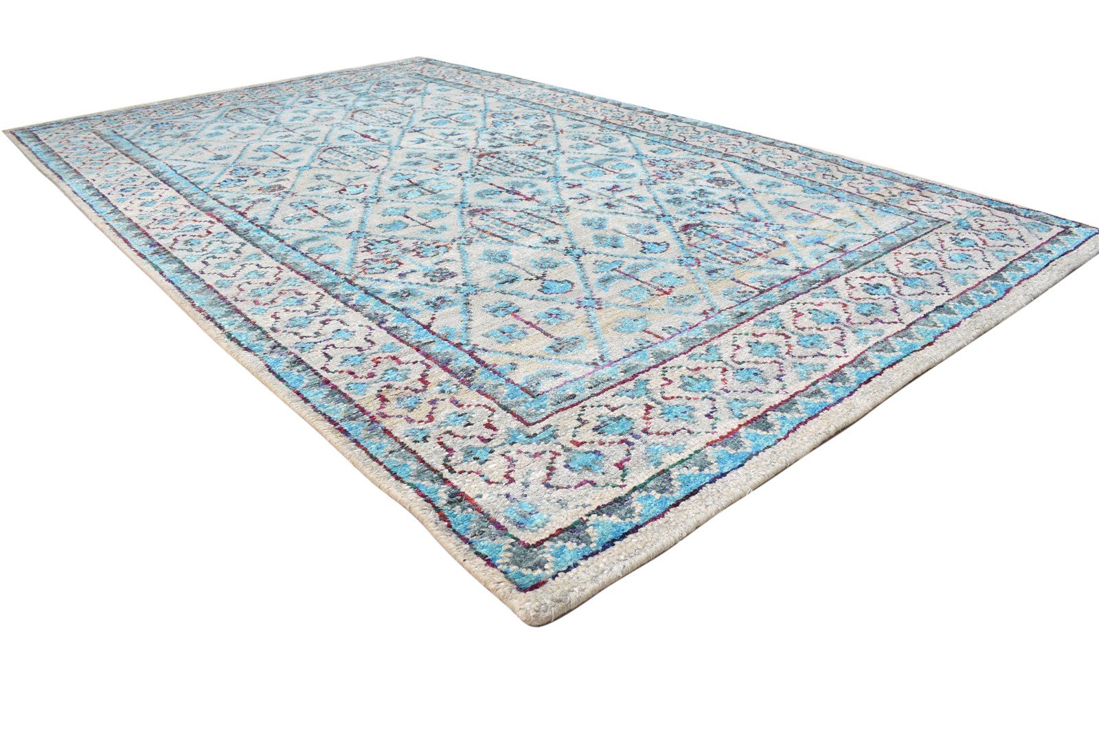 5' X 8' Rug Silk Blue Modern Hand Knotted Bohemian Oriental Room Size Carpet 