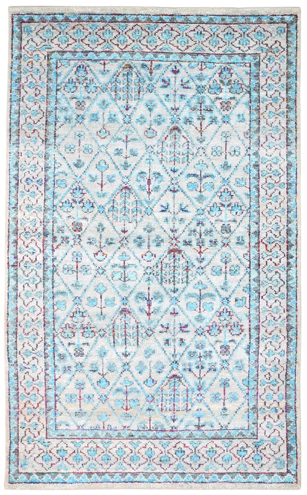 5' X 8' Rug Silk Blue Modern Hand Knotted Bohemian Oriental Room Size Carpet 