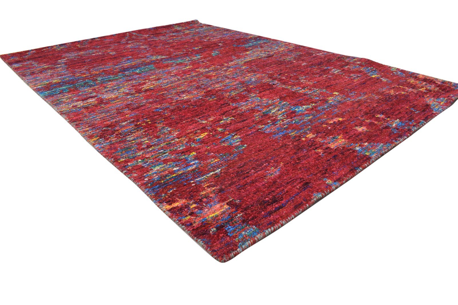 Silk Red Rug 5' X 8' Modern Hand Knotted Bohemian Ikat Room Size Carpet 