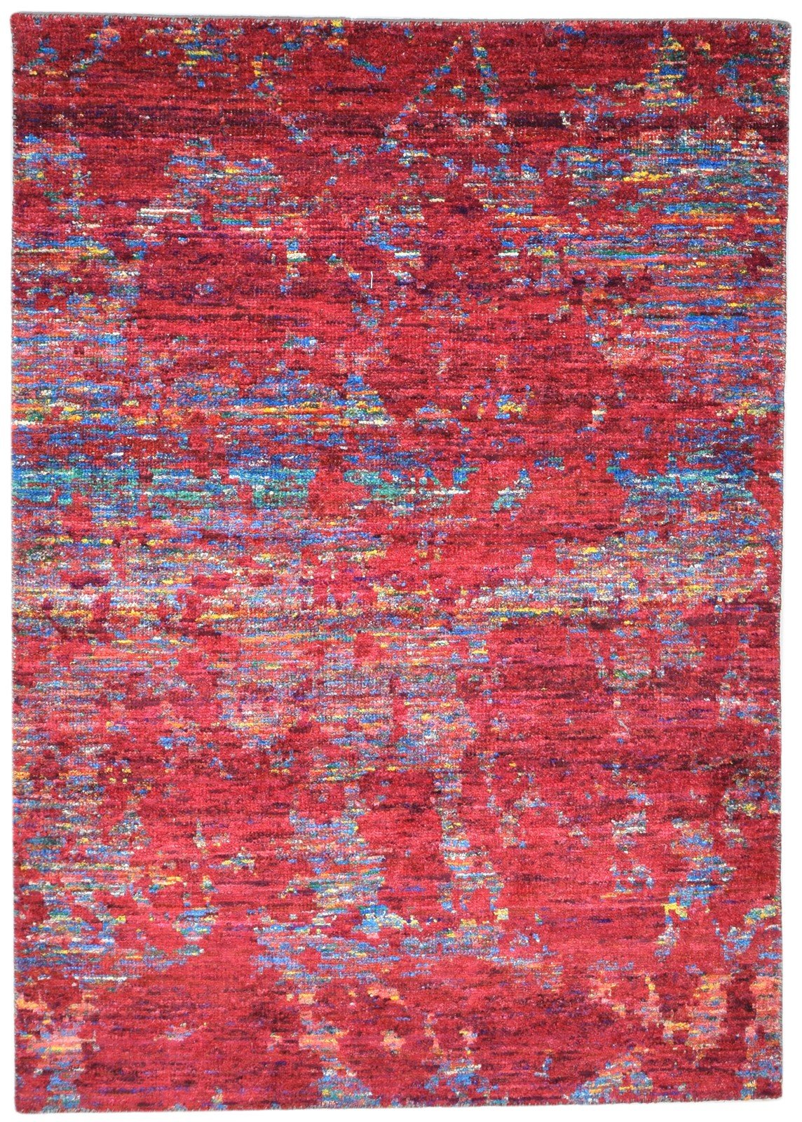 Silk Red Rug 5' X 8' Modern Hand Knotted Bohemian Ikat Room Size Carpet 