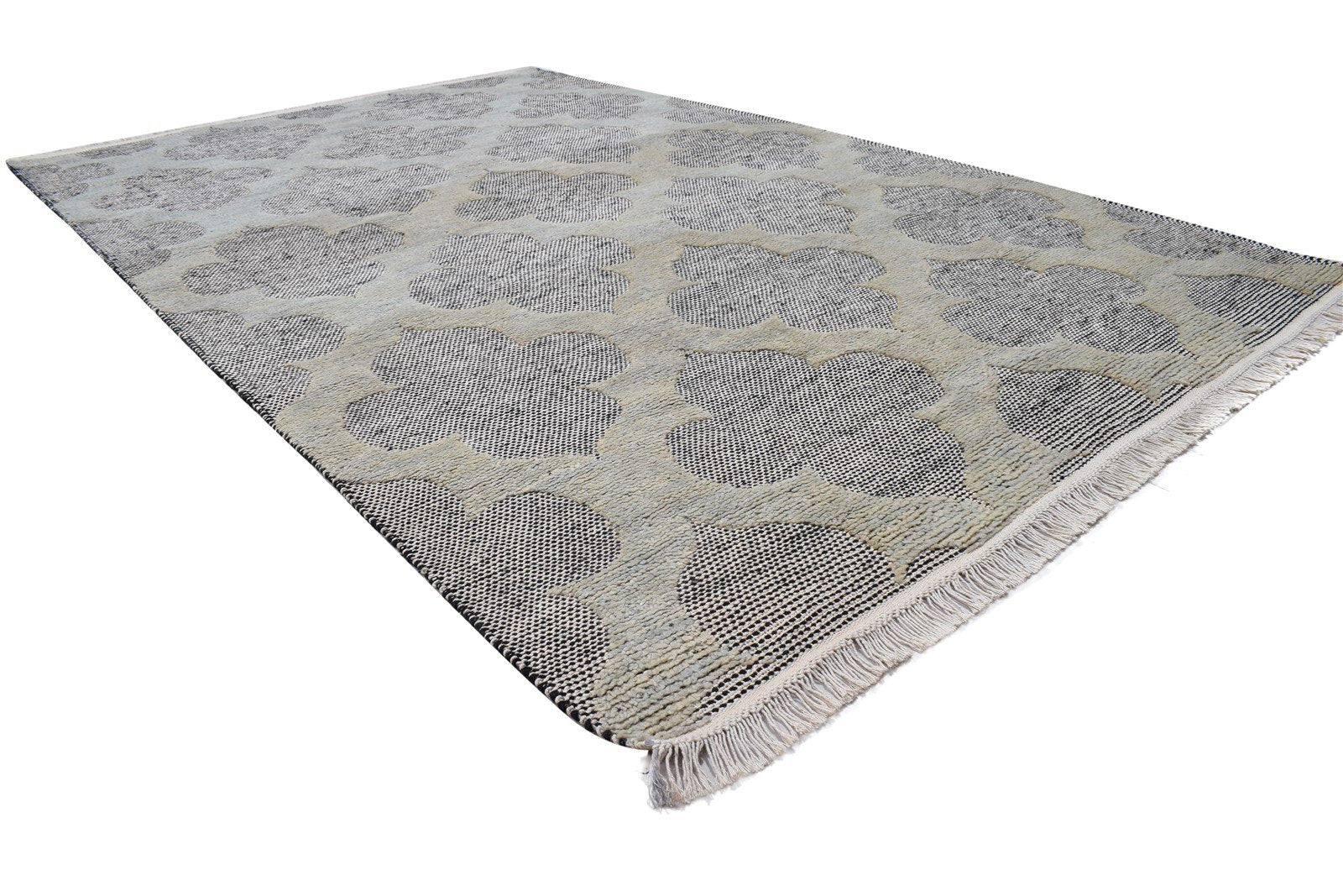 Hand Knotted Grey Wool Rug 5' X 8' Modern Moroccan Trellis Room Size Carpet 