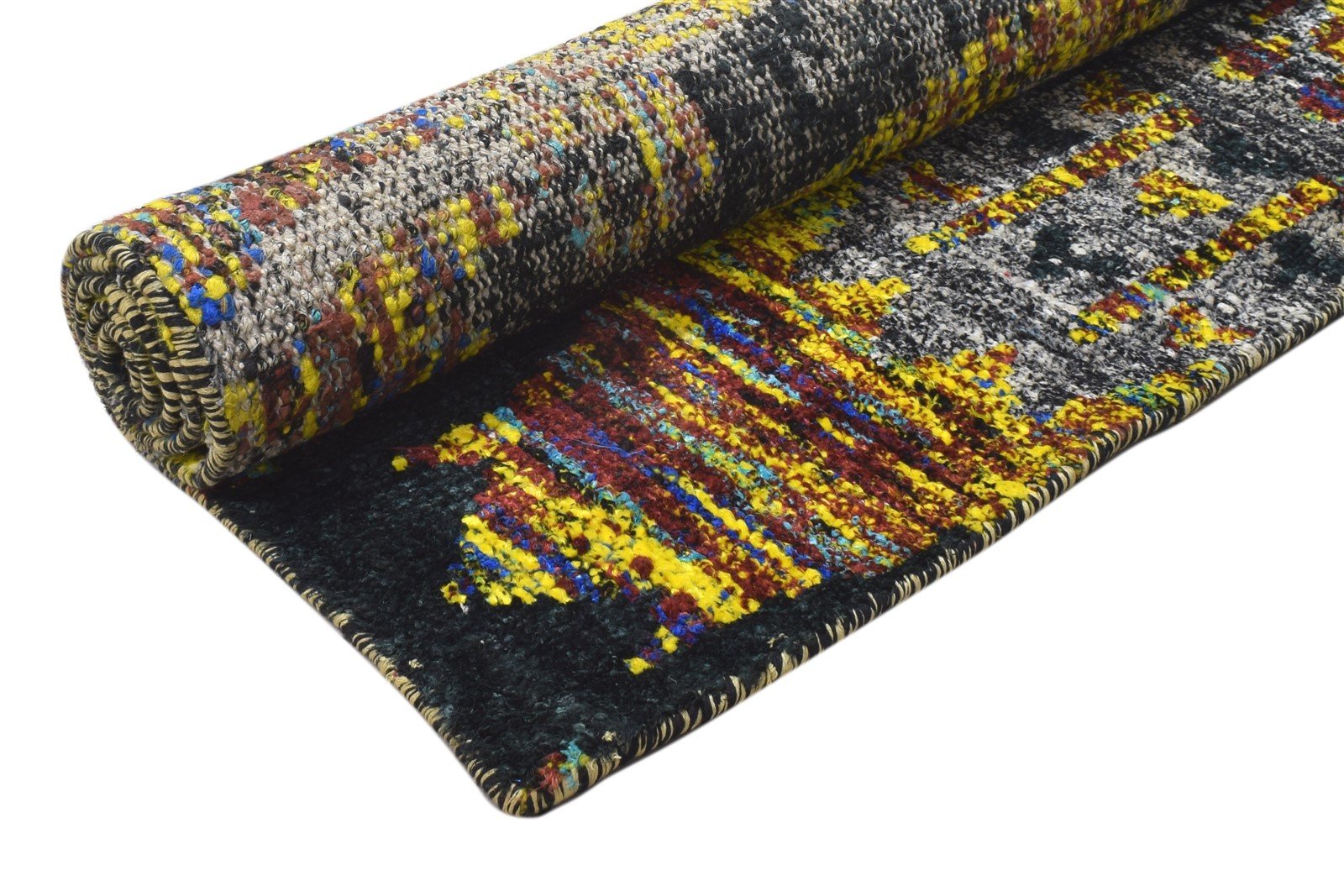 Silk Black Rug 4' X 5' Modern Hand Knotted Bohemian Abstract Room Size Carpet 