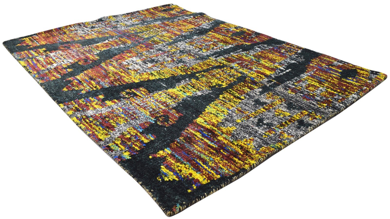 Silk Black Rug 4' X 5' Modern Hand Knotted Bohemian Abstract Room Size Carpet 