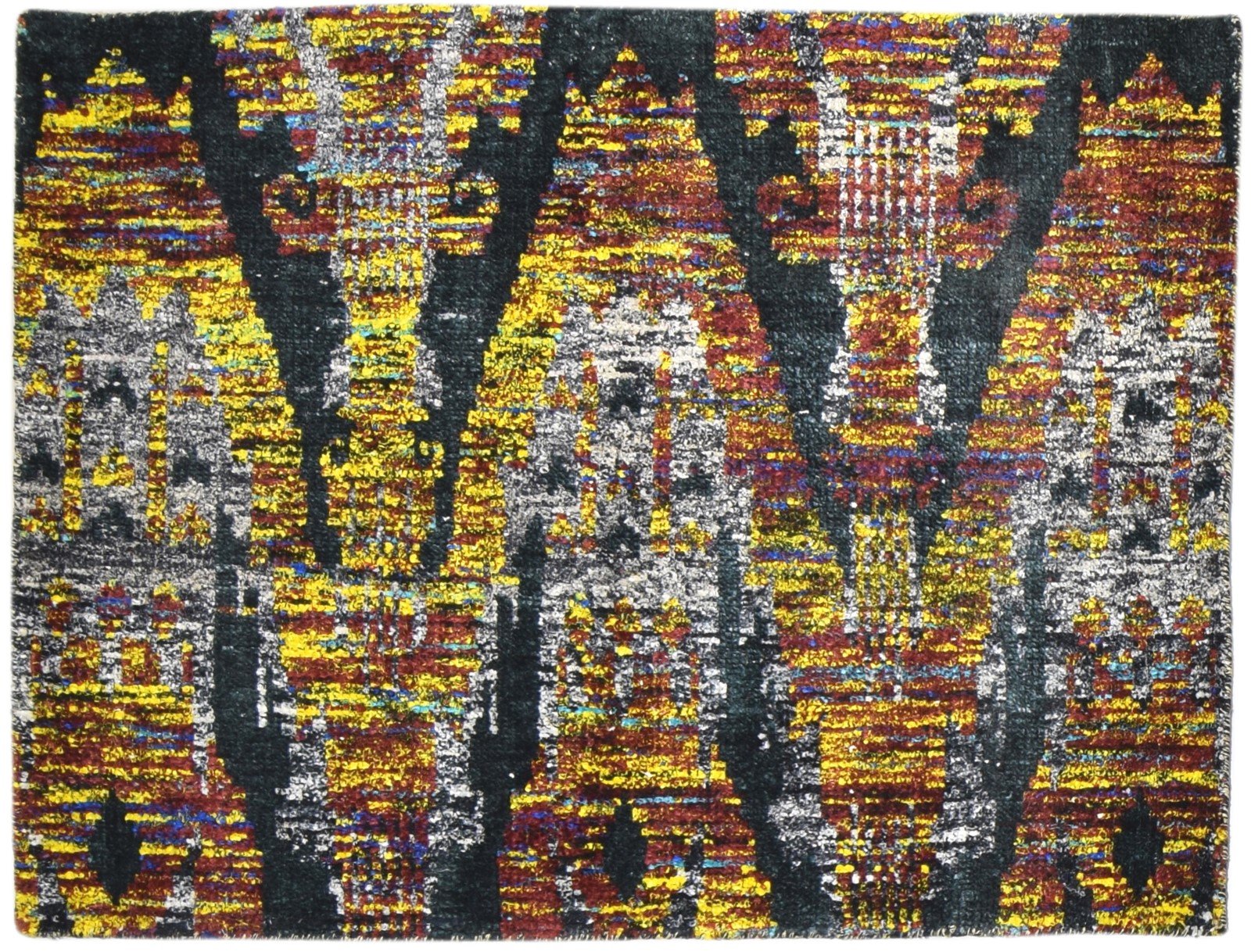 Silk Black Rug 4' X 5' Modern Hand Knotted Bohemian Abstract Room Size Carpet 